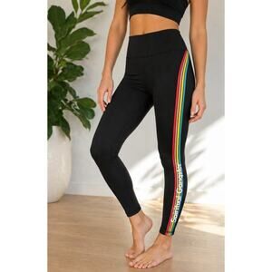 Spiritual Gangster Black Rainbow Stripe Leggings XS High Rise Athletic Yoga